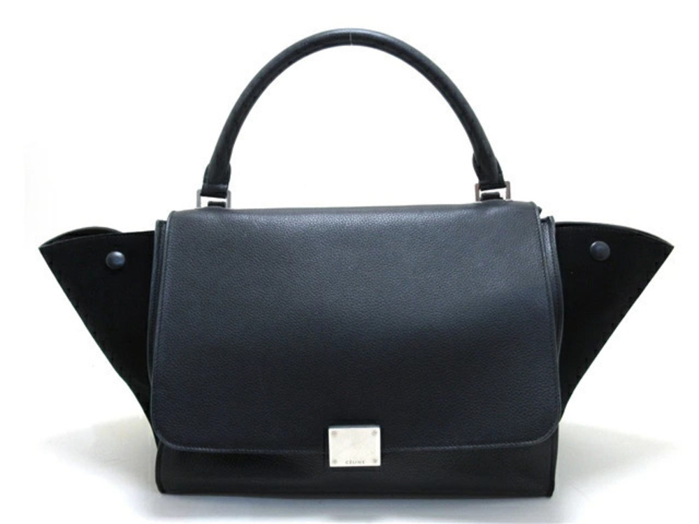 Celine Trapeze Handbag Embossed Suede Black